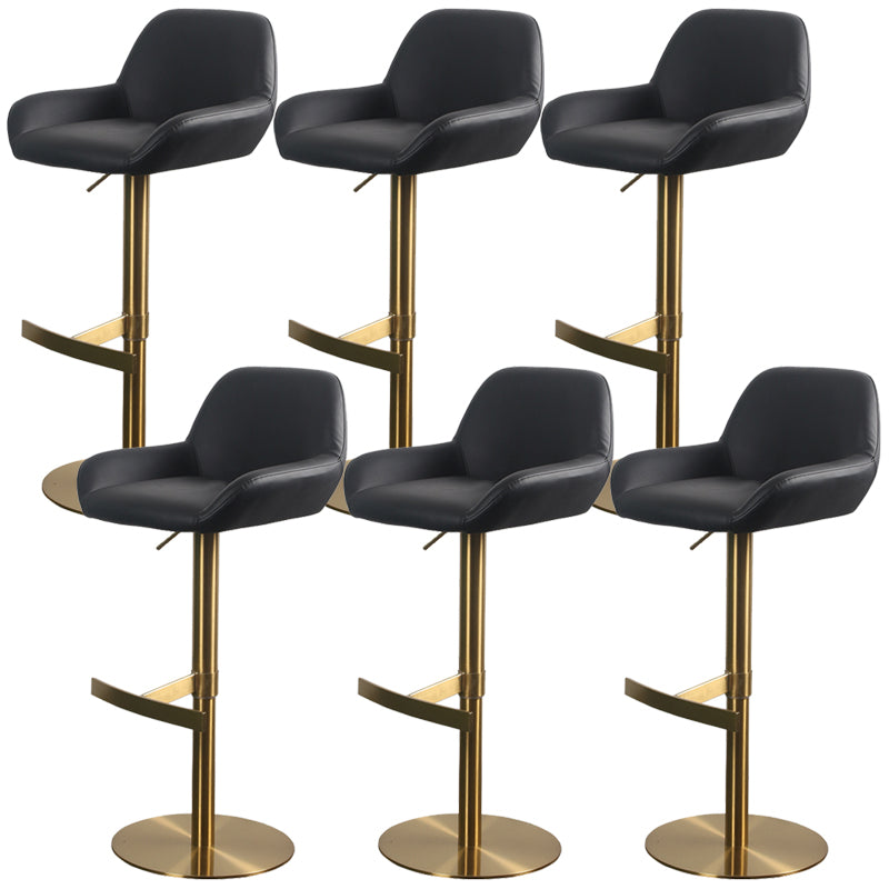 Glam Style Counter Stool Leather Adjustable Height Bar Stool with Metal Base Black-Gold 6 Piece Set Clearhalo 'Bar Furniture' 'Bar Stools' 'bar_stools' 'furn' 'furn_bar_stools' 'Furniture' 'Kitchen & Dining Furniture' 6961412