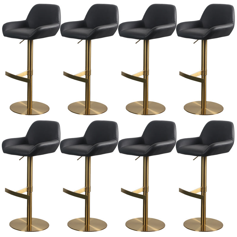 Glam Style Counter Stool Leather Adjustable Height Bar Stool with Metal Base Black-Gold 8 Piece Set Clearhalo 'Bar Furniture' 'Bar Stools' 'bar_stools' 'furn' 'furn_bar_stools' 'Furniture' 'Kitchen & Dining Furniture' 6961413