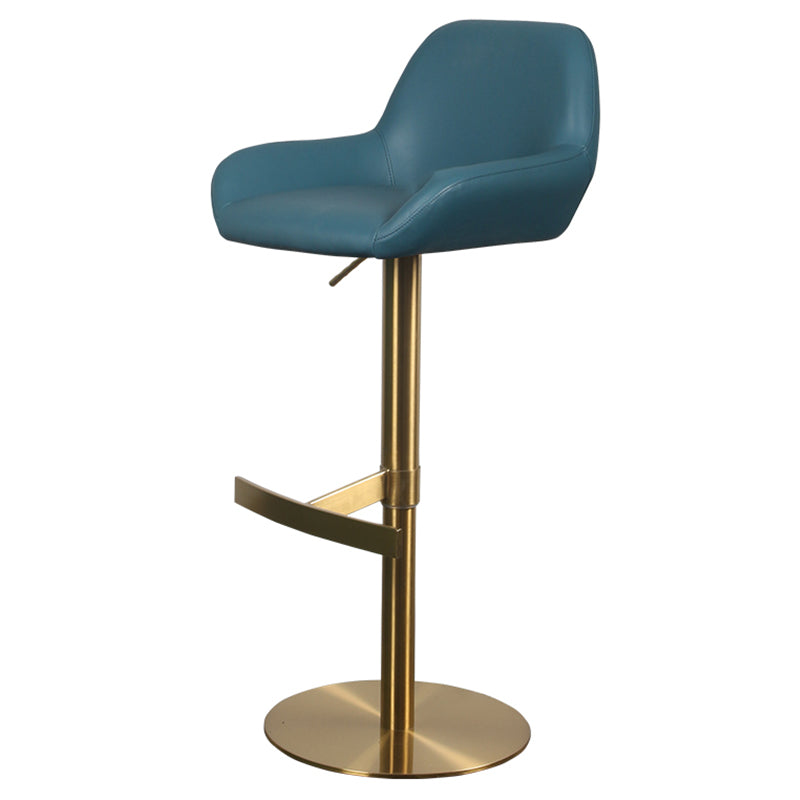 Glam Style Counter Stool Leather Adjustable Height Bar Stool with Metal Base Blue Gold 1 Piece Clearhalo 'Bar Furniture' 'Bar Stools' 'bar_stools' 'furn' 'furn_bar_stools' 'Furniture' 'Kitchen & Dining Furniture' 6961414
