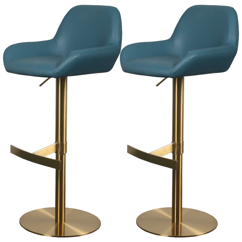 Glam Style Counter Stool Leather Adjustable Height Bar Stool with Metal Base Blue Gold 2 Piece Set Clearhalo 'Bar Furniture' 'Bar Stools' 'bar_stools' 'furn' 'furn_bar_stools' 'Furniture' 'Kitchen & Dining Furniture' 6961415