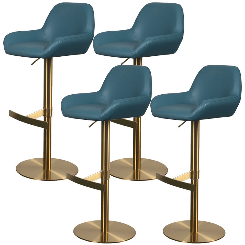 Glam Style Counter Stool Leather Adjustable Height Bar Stool with Metal Base Blue Gold 4 Piece Set Clearhalo 'Bar Furniture' 'Bar Stools' 'bar_stools' 'furn' 'furn_bar_stools' 'Furniture' 'Kitchen & Dining Furniture' 6961416