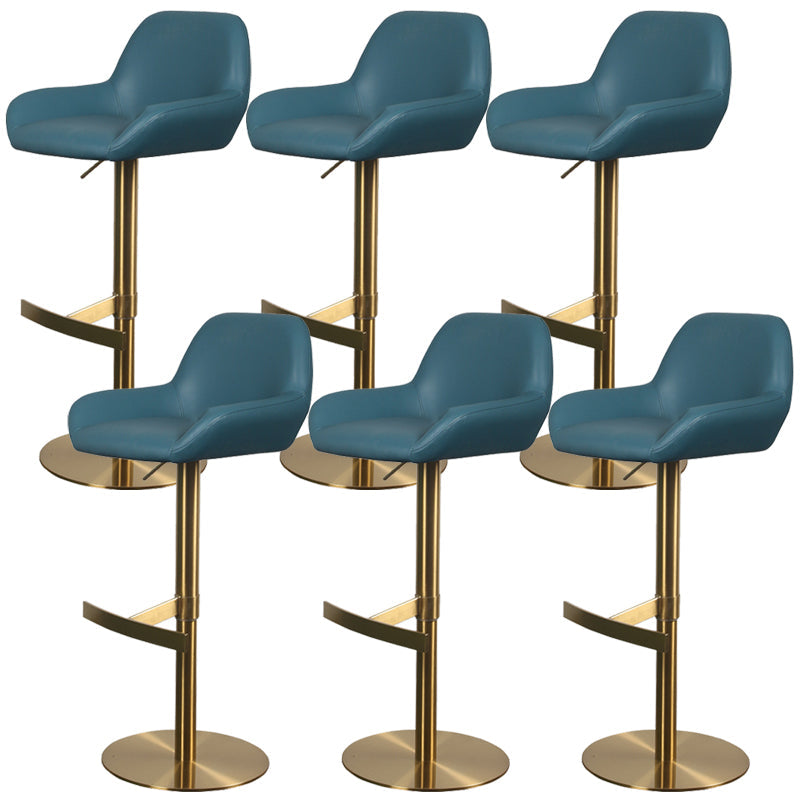 Glam Style Counter Stool Leather Adjustable Height Bar Stool with Metal Base Blue Gold 6 Piece Set Clearhalo 'Bar Furniture' 'Bar Stools' 'bar_stools' 'furn' 'furn_bar_stools' 'Furniture' 'Kitchen & Dining Furniture' 6961417