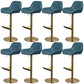 Glam Style Counter Stool Leather Adjustable Height Bar Stool with Metal Base Blue Gold 8 Piece Set Clearhalo 'Bar Furniture' 'Bar Stools' 'bar_stools' 'furn' 'furn_bar_stools' 'Furniture' 'Kitchen & Dining Furniture' 6961418