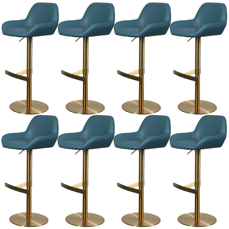 Glam Style Counter Stool Leather Adjustable Height Bar Stool with Metal Base Blue Gold 8 Piece Set Clearhalo 'Bar Furniture' 'Bar Stools' 'bar_stools' 'furn' 'furn_bar_stools' 'Furniture' 'Kitchen & Dining Furniture' 6961418