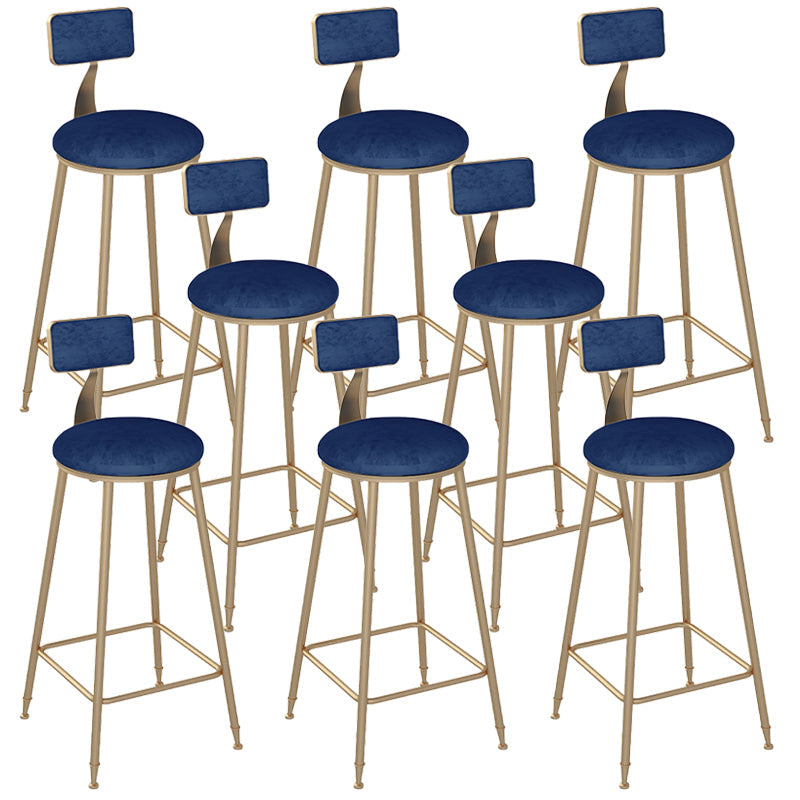Glam Round Dining Stools Metal Low Back Bar Stools with Footrest Blue 8 Piece Set Clearhalo 'Bar Furniture' 'Bar Stools' 'bar_stools' 'furn' 'furn_bar_stools' 'Furniture' 'Kitchen & Dining Furniture' 6962030