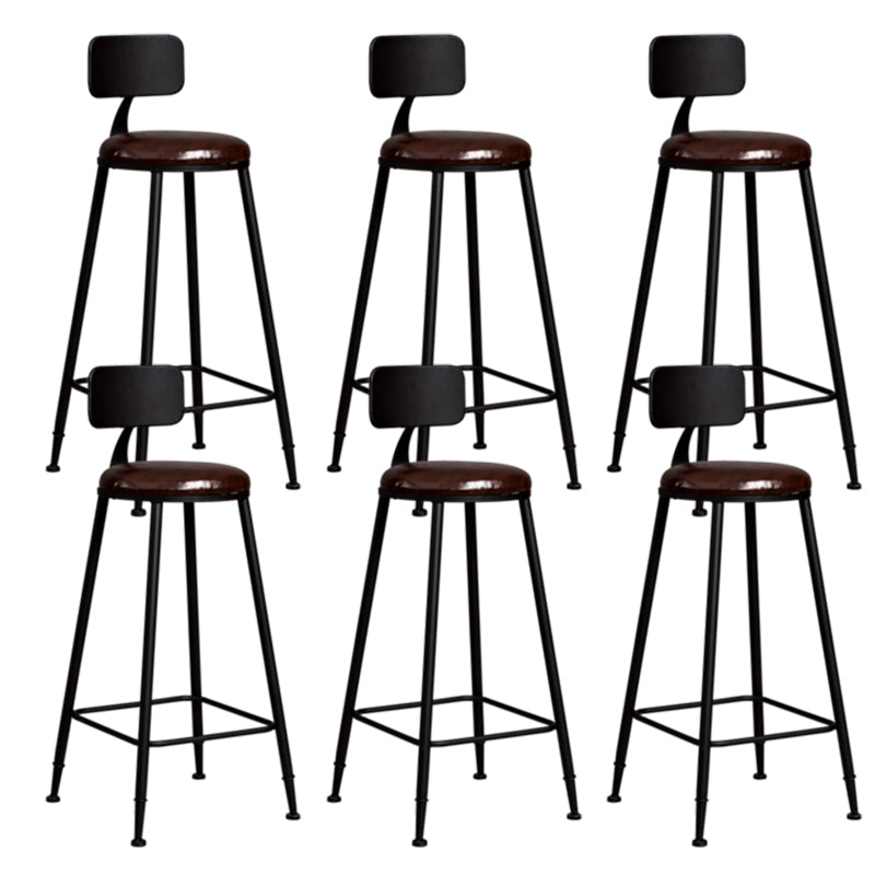 Metal Dining Stools Contemporary Armless Bar Stools with Footrest Faux Leather With Back 6 Piece Set Clearhalo 'Bar Furniture' 'Bar Stools' 'bar_stools' 'furn' 'furn_bar_stools' 'Furniture' 'Kitchen & Dining Furniture' 6962090