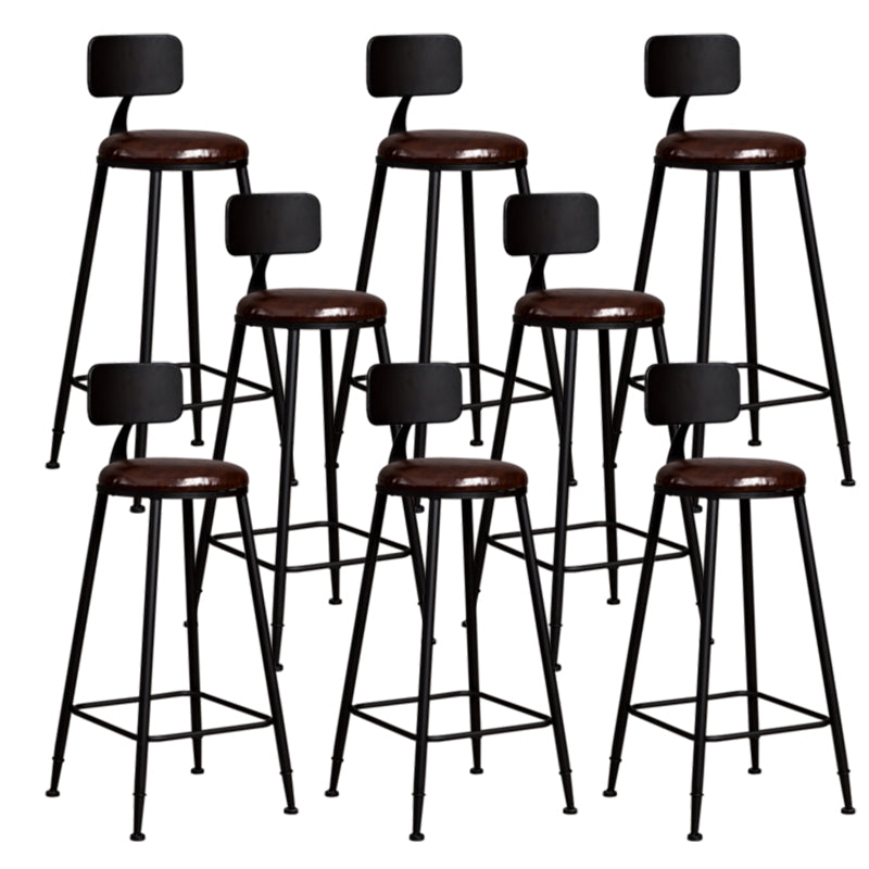 Metal Dining Stools Contemporary Armless Bar Stools with Footrest Faux Leather With Back 8 Piece Set Clearhalo 'Bar Furniture' 'Bar Stools' 'bar_stools' 'furn' 'furn_bar_stools' 'Furniture' 'Kitchen & Dining Furniture' 6962091