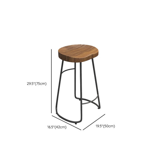 Contoured Seat Dining Stools Solid Wood Bar Stools with Metal Base
