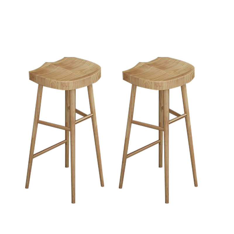 Contoured Seat Dining Stools Solid Wood Bar Stools with Footrest