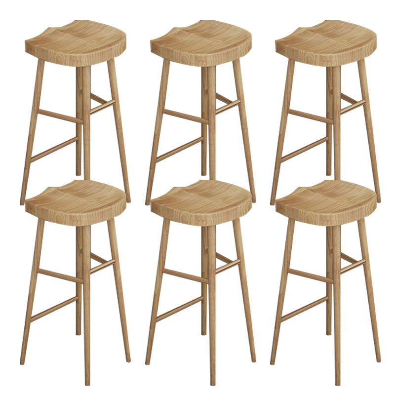 Contoured Seat Dining Stools Solid Wood Bar Stools with Footrest
