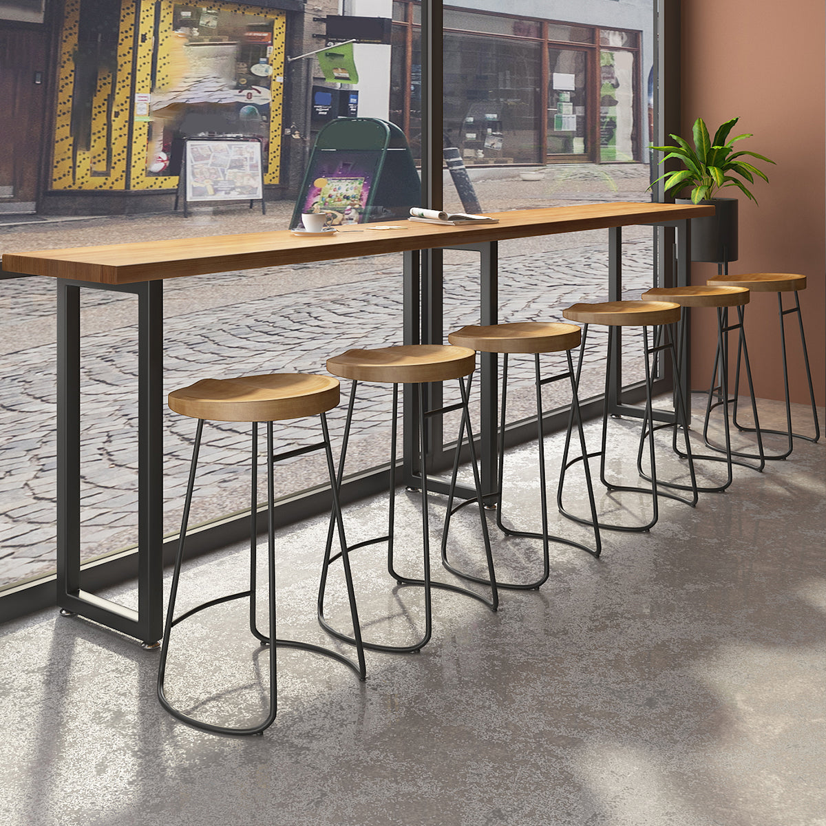 Contemporary Dining Stools Solid Wood Bar Stools with Footrest