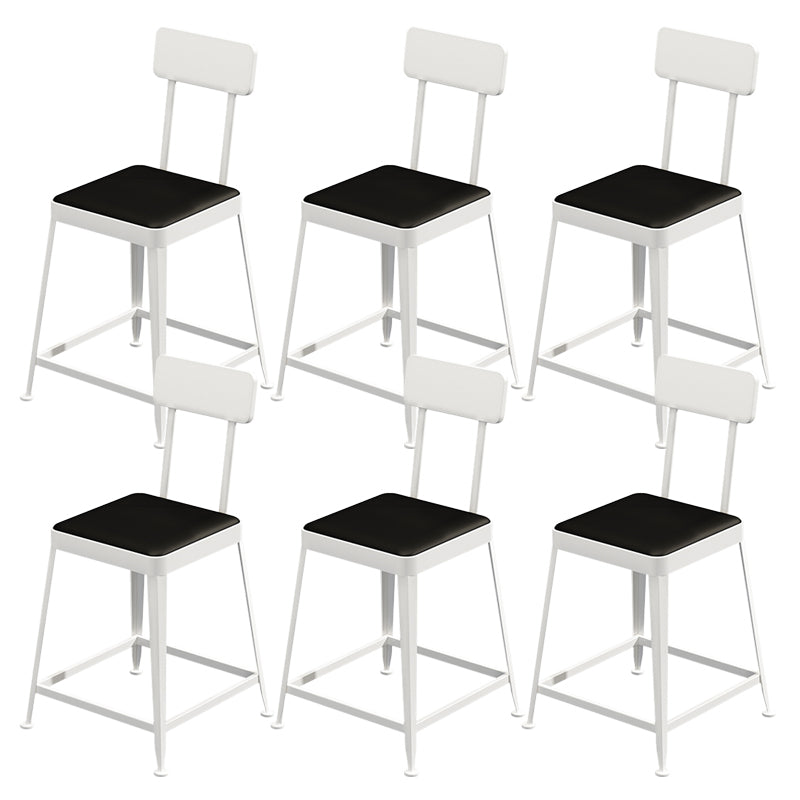 Industrial Low Back Barstools Square Bar Stools with Metal Base White 6 Piece Set Short Stool(18"H) Clearhalo 'Bar Furniture' 'Bar Stools' 'bar_stools' 'furn' 'furn_bar_stools' 'Furniture' 'Kitchen & Dining Furniture' 6962297