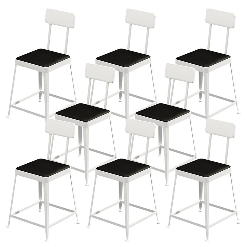 Industrial Low Back Barstools Square Bar Stools with Metal Base White 8 Piece Set Short Stool(18"H) Clearhalo 'Bar Furniture' 'Bar Stools' 'bar_stools' 'furn' 'furn_bar_stools' 'Furniture' 'Kitchen & Dining Furniture' 6962298
