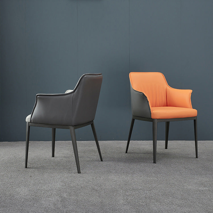 Upholstered Dining Chairs Faux Leather Arm Chairs with Metal Base Clearhalo 'Dining Chairs' 'Dining Tables & Seating' 'dining_chair' 'furn' 'furn_dining_chair' 'Furniture' 'Kitchen & Dining Furniture' 6962387