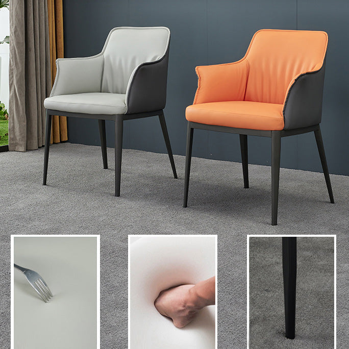 Upholstered Dining Chairs Faux Leather Arm Chairs with Metal Base Clearhalo 'Dining Chairs' 'Dining Tables & Seating' 'dining_chair' 'furn' 'furn_dining_chair' 'Furniture' 'Kitchen & Dining Furniture' 6962388
