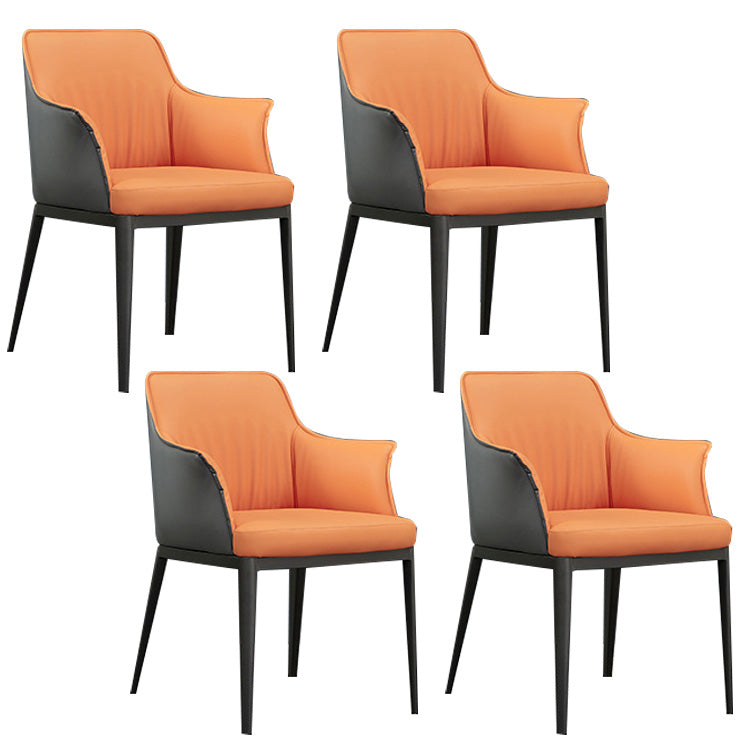 Upholstered Dining Chairs Faux Leather Arm Chairs with Metal Base Orange 4 Piece Set Clearhalo 'Dining Chairs' 'Dining Tables & Seating' 'dining_chair' 'furn' 'furn_dining_chair' 'Furniture' 'Kitchen & Dining Furniture' 6962392