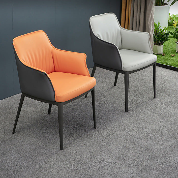 Upholstered Dining Chairs Faux Leather Arm Chairs with Metal Base Clearhalo 'Dining Chairs' 'Dining Tables & Seating' 'dining_chair' 'furn' 'furn_dining_chair' 'Furniture' 'Kitchen & Dining Furniture' 6962398
