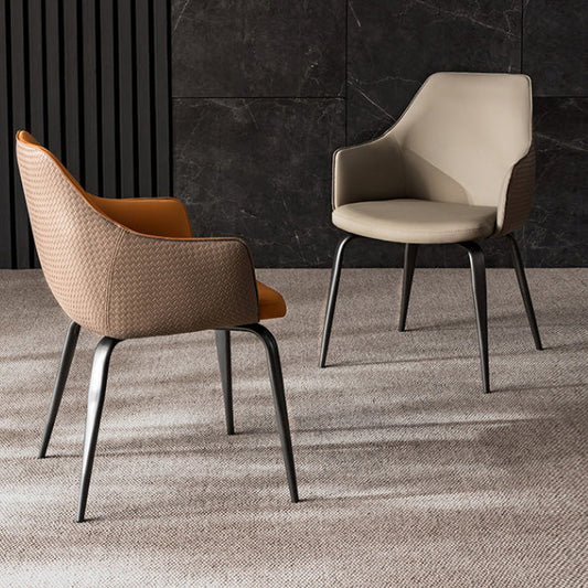 Sedie da pranzo in pelle finta sedie a braccio imbottite con base in metallo