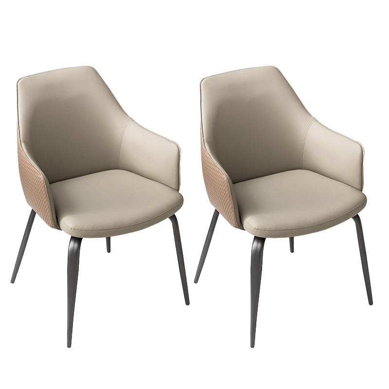 Faux Leather Dining Chairs Upholstered Arm Chairs with Metal Base Gray 2 Piece Set Clearhalo 'Dining Chairs' 'Dining Tables & Seating' 'dining_chair' 'furn' 'furn_dining_chair' 'Furniture' 'Kitchen & Dining Furniture' 6962434