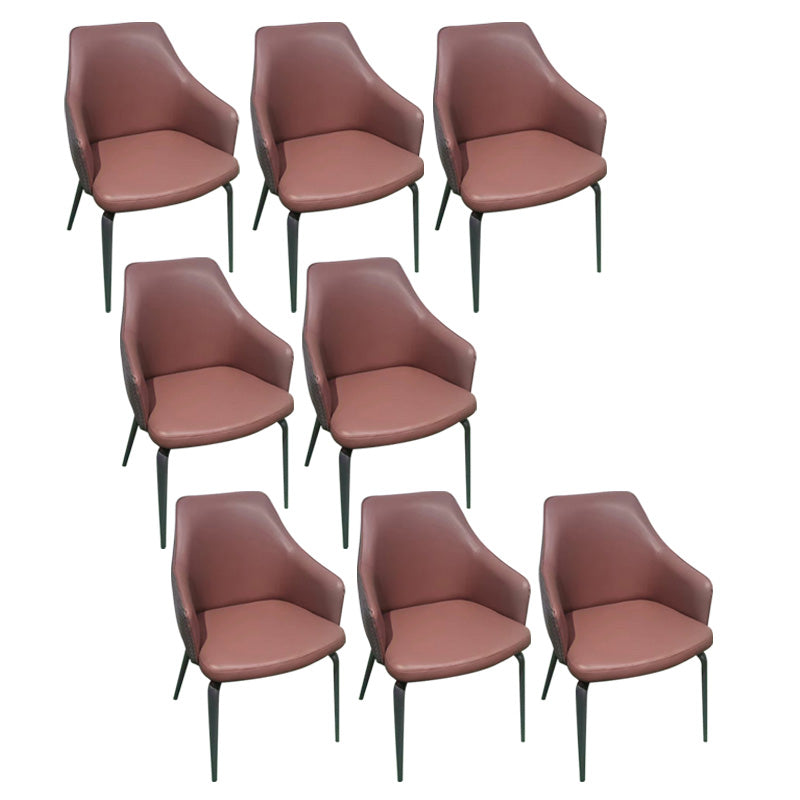 Faux Leather Dining Chairs Upholstered Arm Chairs with Metal Base Claret 8 Piece Set Clearhalo 'Dining Chairs' 'Dining Tables & Seating' 'dining_chair' 'furn' 'furn_dining_chair' 'Furniture' 'Kitchen & Dining Furniture' 6962447