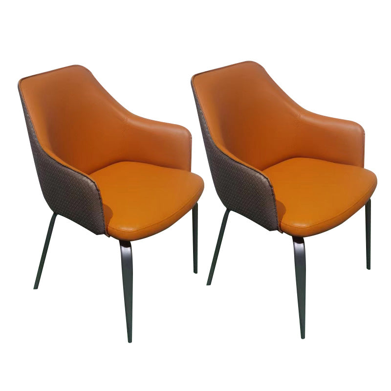 Faux Leather Dining Chairs Upholstered Arm Chairs with Metal Base Orange 2 Piece Set Clearhalo 'Dining Chairs' 'Dining Tables & Seating' 'dining_chair' 'furn' 'furn_dining_chair' 'Furniture' 'Kitchen & Dining Furniture' 6962448
