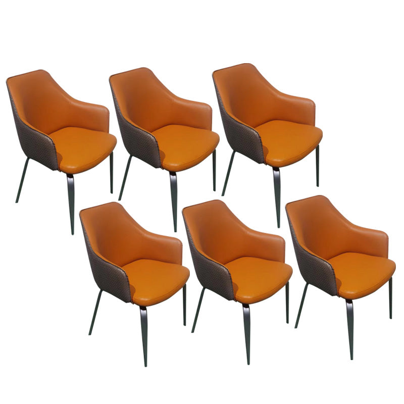 Faux Leather Dining Chairs Upholstered Arm Chairs with Metal Base Orange 6 Piece Set Clearhalo 'Dining Chairs' 'Dining Tables & Seating' 'dining_chair' 'furn' 'furn_dining_chair' 'Furniture' 'Kitchen & Dining Furniture' 6962450