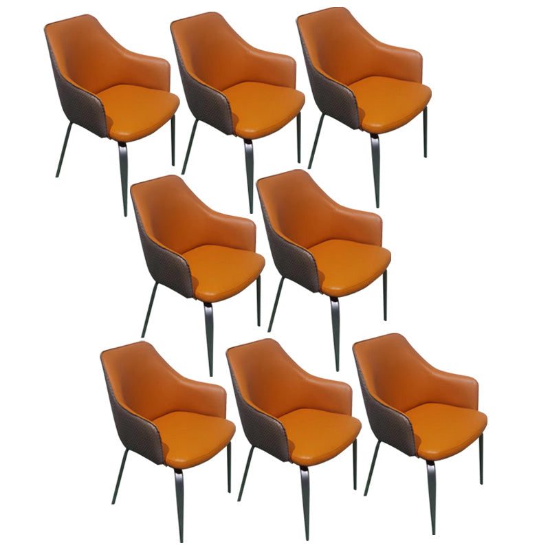 Faux Leather Dining Chairs Upholstered Arm Chairs with Metal Base Orange 8 Piece Set Clearhalo 'Dining Chairs' 'Dining Tables & Seating' 'dining_chair' 'furn' 'furn_dining_chair' 'Furniture' 'Kitchen & Dining Furniture' 6962451