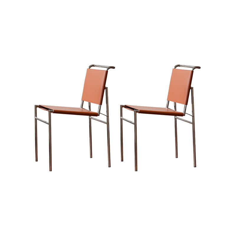 Modern Style Side Chair Faux Leather Open Back Dining Chair for Home Brown 2 Piece Set Clearhalo 'Dining Chairs' 'Dining Tables & Seating' 'dining_chair' 'furn' 'furn_dining_chair' 'Furniture' 'Kitchen & Dining Furniture' 6962809