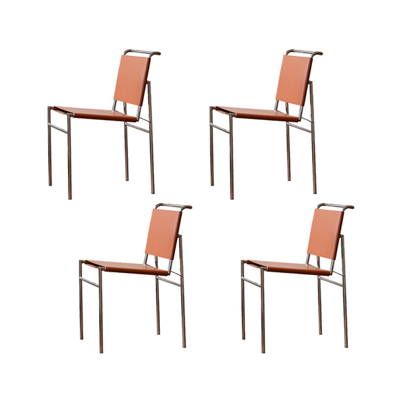 Modern Style Side Chair Faux Leather Open Back Dining Chair for Home Brown 4 Piece Set Clearhalo 'Dining Chairs' 'Dining Tables & Seating' 'dining_chair' 'furn' 'furn_dining_chair' 'Furniture' 'Kitchen & Dining Furniture' 6962811