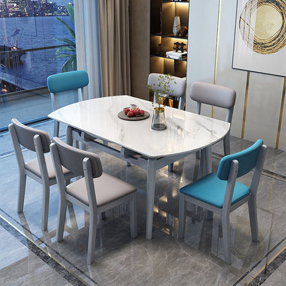 4 Legs Dining Table Sintered Stone Extendable Table for Kitchen White-Gray Without Chairs Clearhalo 'Dining Tables & Seating' 'Dining Tables' 'dining_table' 'furn' 'furn_dining_table' 'Furniture' 'Kitchen & Dining Furniture' 6964029