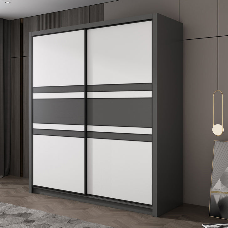 Contemporary Grey and White Storage Cabinet Bedroom Cabinet with Sliding Doors Clearhalo &#39;Armoires &amp; Wardrobes&#39; &#39;armoires_wardrobes&#39; &#39;Bedroom Furniture&#39; &#39;furn&#39; &#39;furn_armoires_wardrobes&#39; &#39;Furniture&#39; 6967372