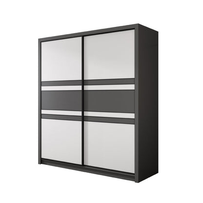 Contemporary Grey and White Storage Cabinet Bedroom Cabinet with Sliding Doors Armoire Clearhalo &#39;Armoires &amp; Wardrobes&#39; &#39;armoires_wardrobes&#39; &#39;Bedroom Furniture&#39; &#39;furn&#39; &#39;furn_armoires_wardrobes&#39; &#39;Furniture&#39; 6967373