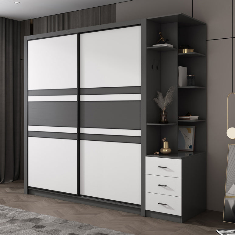 Contemporary Grey and White Storage Cabinet Bedroom Cabinet with Sliding Doors Clearhalo &#39;Armoires &amp; Wardrobes&#39; &#39;armoires_wardrobes&#39; &#39;Bedroom Furniture&#39; &#39;furn&#39; &#39;furn_armoires_wardrobes&#39; &#39;Furniture&#39; 6967377