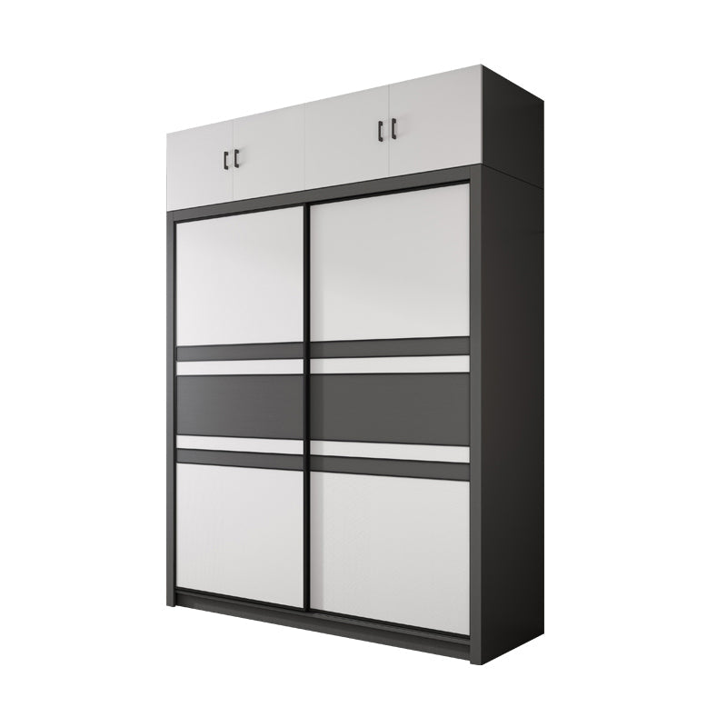 Contemporary Grey and White Storage Cabinet Bedroom Cabinet with Sliding Doors Armoire with Top Cabinet Clearhalo &#39;Armoires &amp; Wardrobes&#39; &#39;armoires_wardrobes&#39; &#39;Bedroom Furniture&#39; &#39;furn&#39; &#39;furn_armoires_wardrobes&#39; &#39;Furniture&#39; 6967378