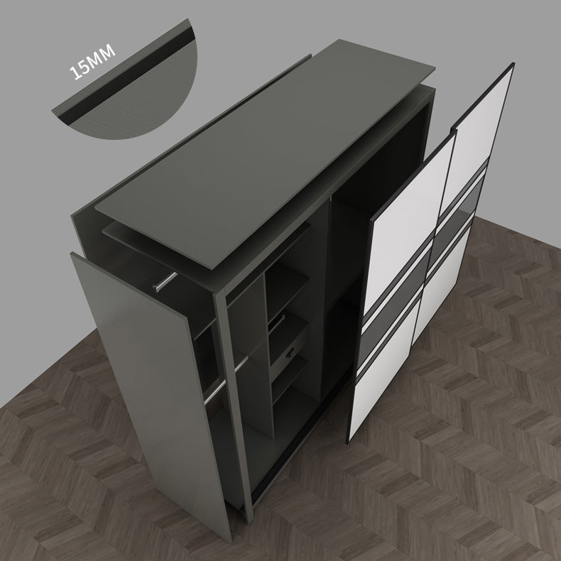 Contemporary Grey and White Storage Cabinet Bedroom Cabinet with Sliding Doors Clearhalo &#39;Armoires &amp; Wardrobes&#39; &#39;armoires_wardrobes&#39; &#39;Bedroom Furniture&#39; &#39;furn&#39; &#39;furn_armoires_wardrobes&#39; &#39;Furniture&#39; 6967384