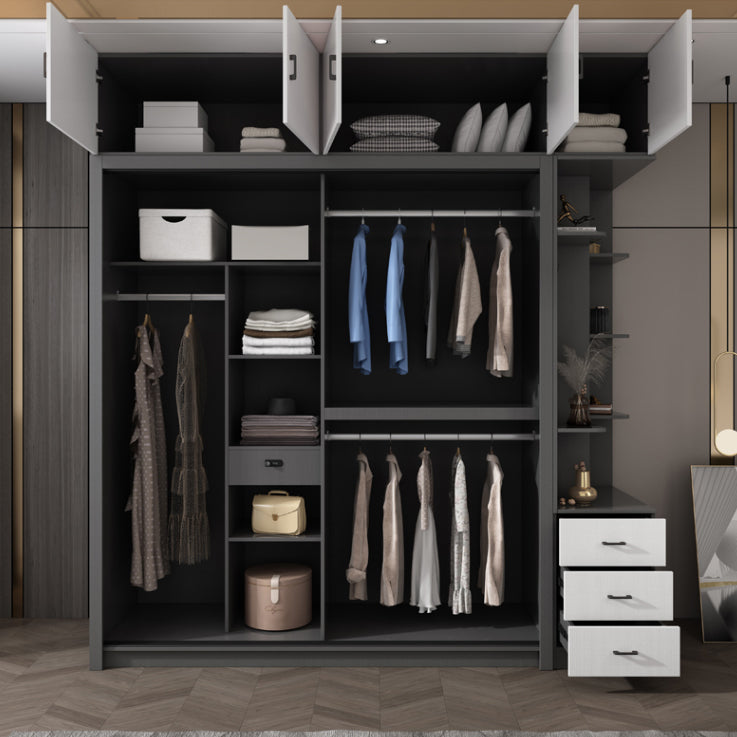 Contemporary Grey and White Storage Cabinet Bedroom Cabinet with Sliding Doors Clearhalo &#39;Armoires &amp; Wardrobes&#39; &#39;armoires_wardrobes&#39; &#39;Bedroom Furniture&#39; &#39;furn&#39; &#39;furn_armoires_wardrobes&#39; &#39;Furniture&#39; 6967385