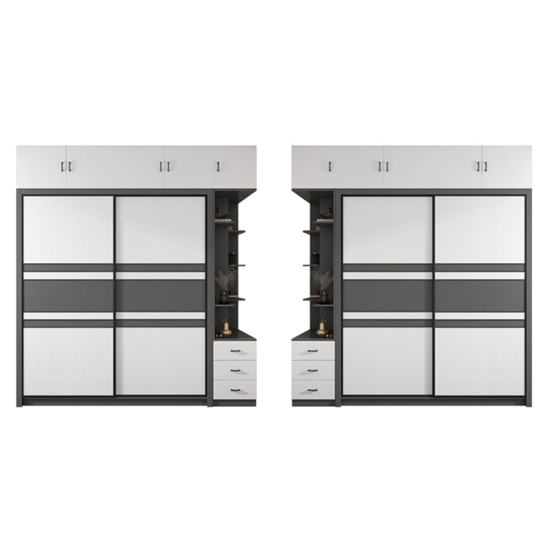 Contemporary Grey and White Storage Cabinet Bedroom Cabinet with Sliding Doors Clearhalo &#39;Armoires &amp; Wardrobes&#39; &#39;armoires_wardrobes&#39; &#39;Bedroom Furniture&#39; &#39;furn&#39; &#39;furn_armoires_wardrobes&#39; &#39;Furniture&#39; 6967386