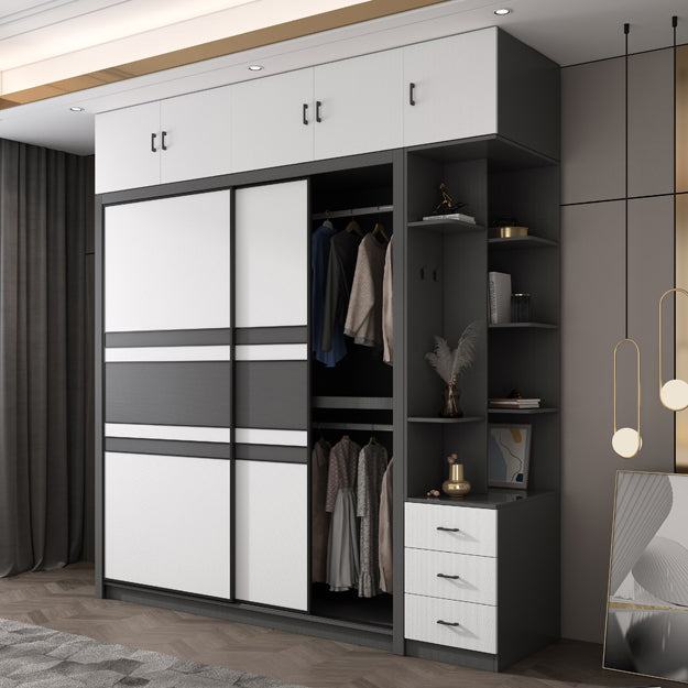 Contemporary Grey and White Storage Cabinet Bedroom Cabinet with Sliding Doors Clearhalo &#39;Armoires &amp; Wardrobes&#39; &#39;armoires_wardrobes&#39; &#39;Bedroom Furniture&#39; &#39;furn&#39; &#39;furn_armoires_wardrobes&#39; &#39;Furniture&#39; 6967388