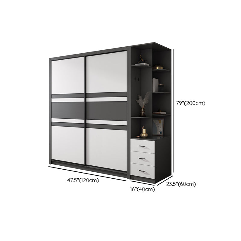 Contemporary Grey and White Storage Cabinet Bedroom Cabinet with Sliding Doors Clearhalo &#39;Armoires &amp; Wardrobes&#39; &#39;armoires_wardrobes&#39; &#39;Bedroom Furniture&#39; &#39;furn&#39; &#39;furn_armoires_wardrobes&#39; &#39;Furniture&#39; 6967394