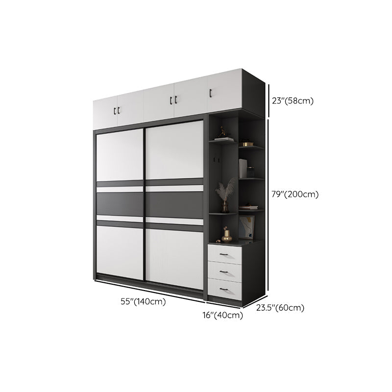 Contemporary Grey and White Storage Cabinet Bedroom Cabinet with Sliding Doors Clearhalo &#39;Armoires &amp; Wardrobes&#39; &#39;armoires_wardrobes&#39; &#39;Bedroom Furniture&#39; &#39;furn&#39; &#39;furn_armoires_wardrobes&#39; &#39;Furniture&#39; 6967405