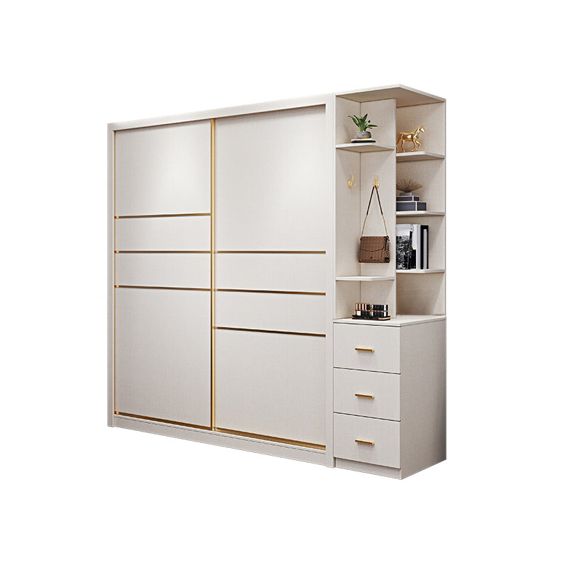 Modern Sliding Door Wardrobe for Bedroom White Cabinet with Drawers
