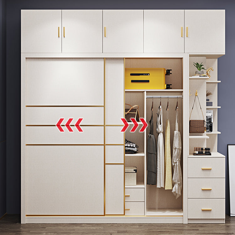 Modern Sliding Door Wardrobe for Bedroom White Cabinet with Drawers