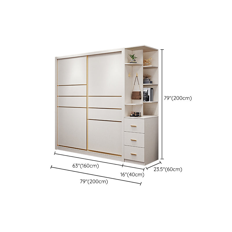 Modern Sliding Door Wardrobe for Bedroom White Cabinet with Drawers