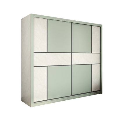 Green and White Bedroom Storage Cabinet Modern Sliding Door Cabinet with Drawers