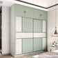 Green and White Bedroom Storage Cabinet Modern Sliding Door Cabinet with Drawers