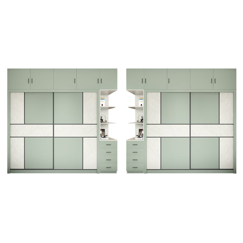 Green and White Bedroom Storage Cabinet Modern Sliding Door Cabinet with Drawers