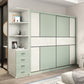 Green and White Bedroom Storage Cabinet Modern Sliding Door Cabinet with Drawers
