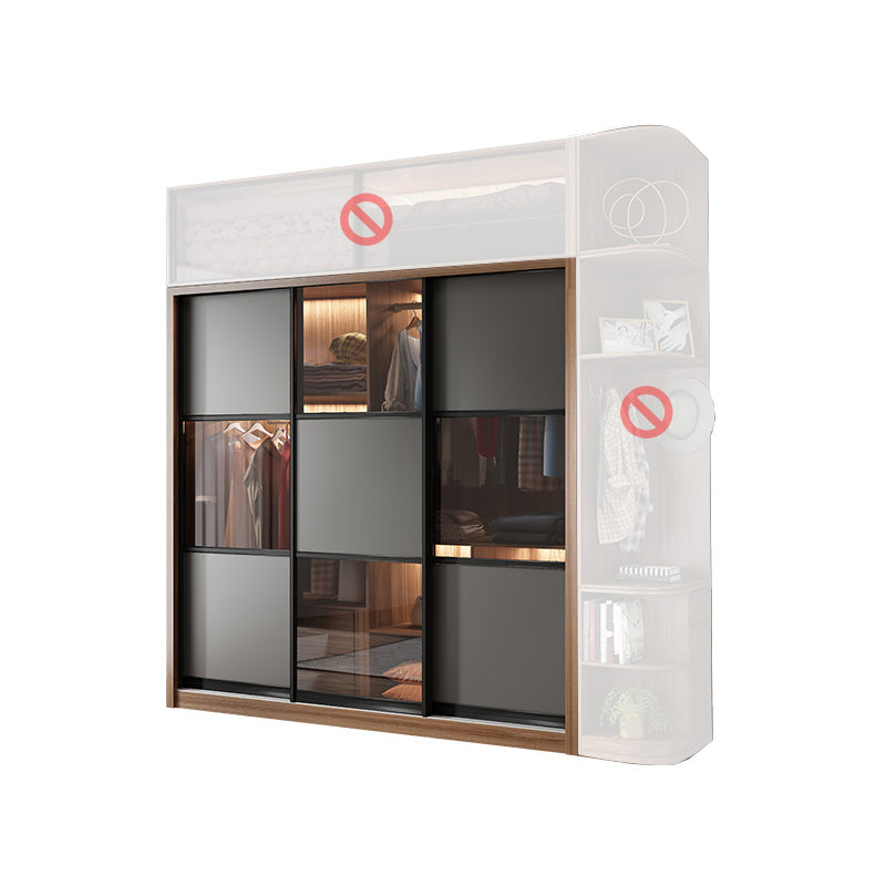 Brauner und grauer Aufbewahrungsschrank moderner Schiebetürschrank mit Schubladen