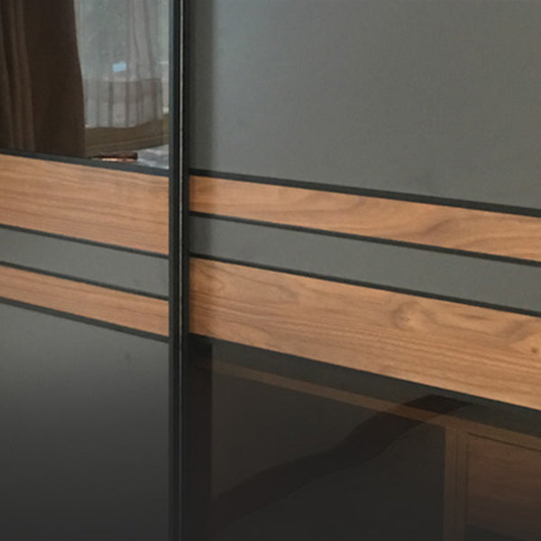 Brauner und grauer Aufbewahrungsschrank moderner Schiebetürschrank mit Schubladen