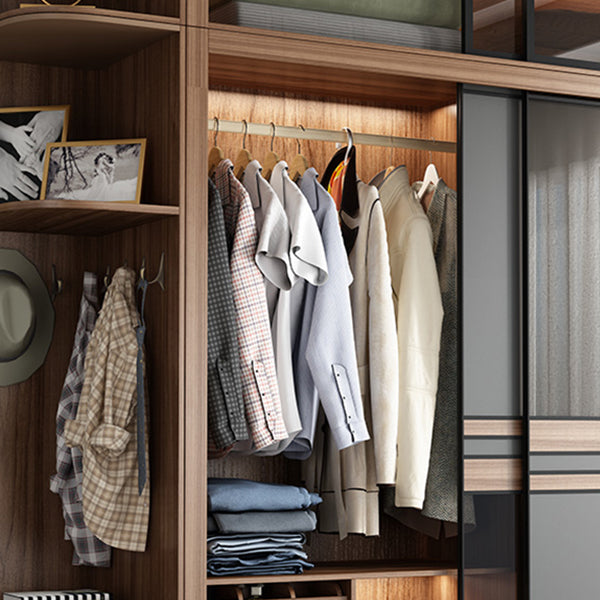 Brauner und grauer Aufbewahrungsschrank moderner Schiebetürschrank mit Schubladen